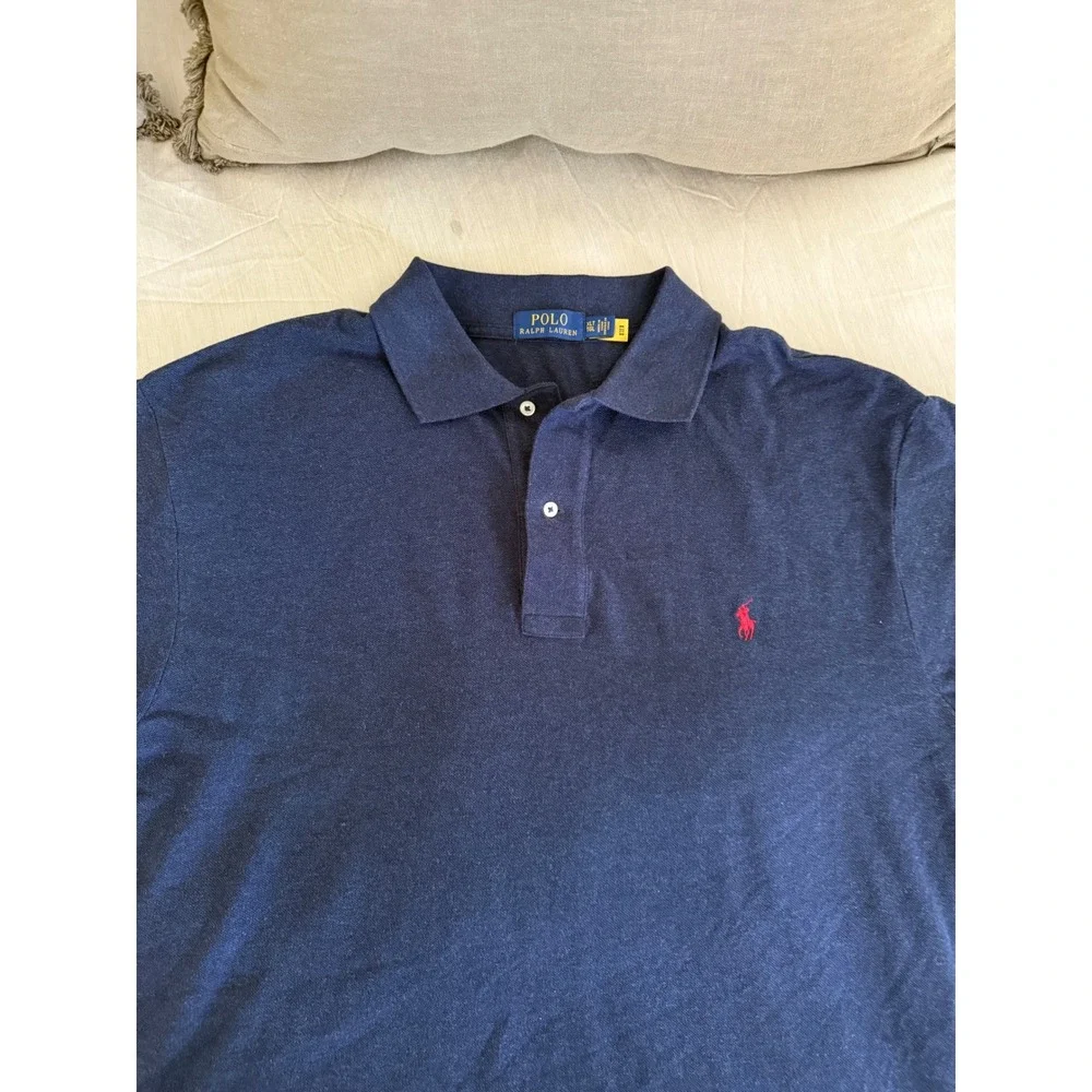 Polo Ralph Lauren Men's XLT Navy Classic Fit Polo Shirt 100% Cotton Blue‎